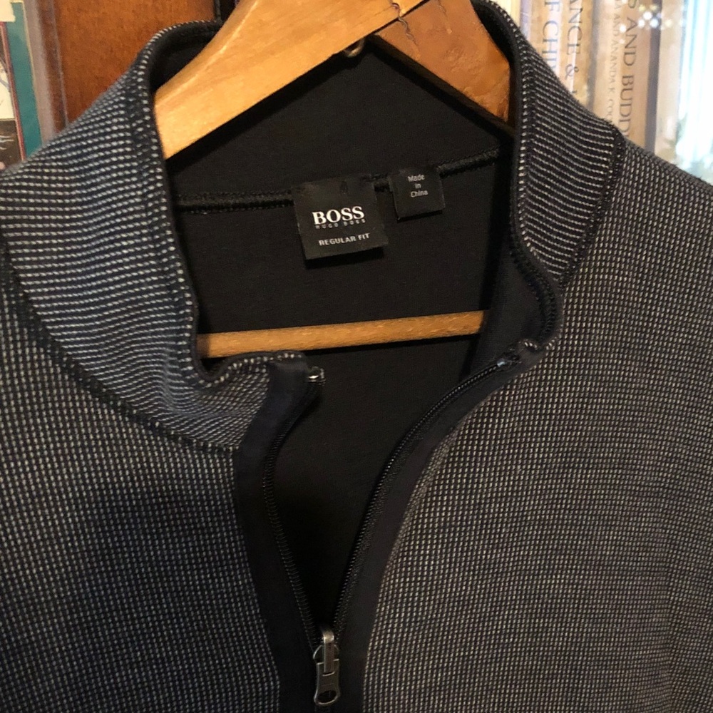 BOSS Men's Zip-Up Sweater in Black and Gray